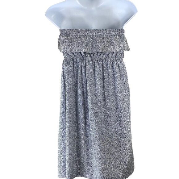 Handmade Dress Shawl Set Size S/M Strapless Mini Dress Blue White Polka Dot - Picture 3 of 5